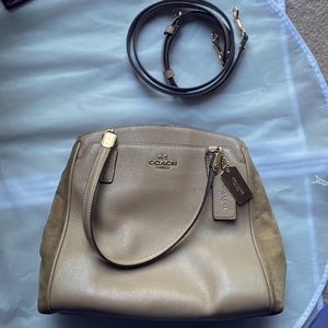 Coach leather and suede satchel with crossbody strap included